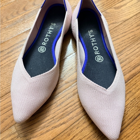 Rothy's Shoes - Rothy's Blush Pointed Knit Flats with Blue Trim